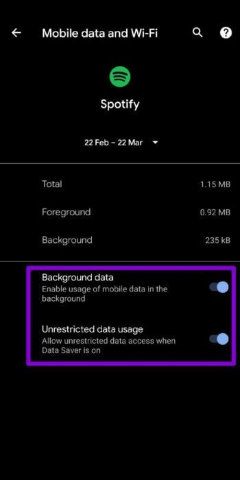 Allow-Spotify-Background-Data-on-Android-512x1024-2 أفضل 9 طرق لإصلاح التوقف المؤقت Spotify على Android و iPhone