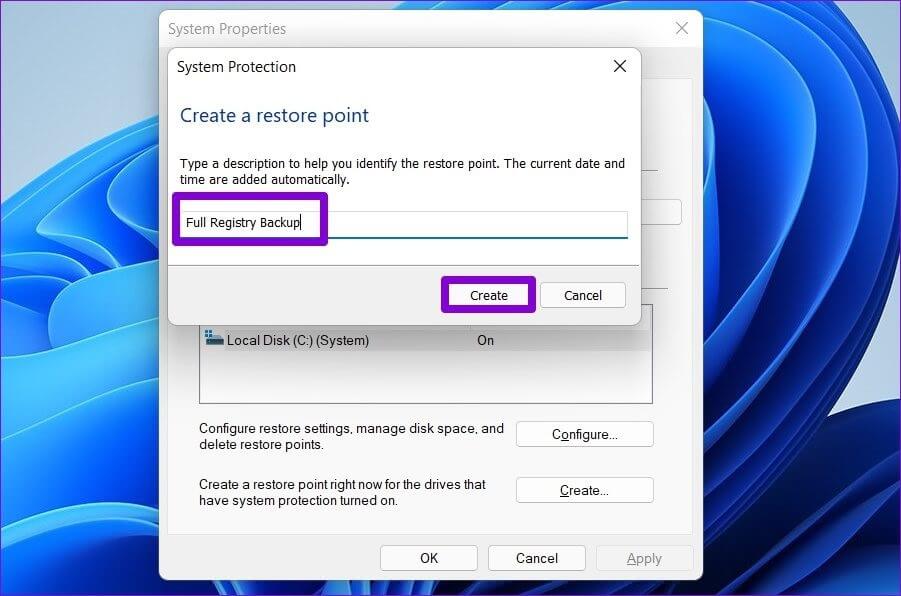 Backup-Registry-with-System-Restore-on-Windows-11 كيفية عمل نسخة احتياطية من السجل واستعادته في Windows 11