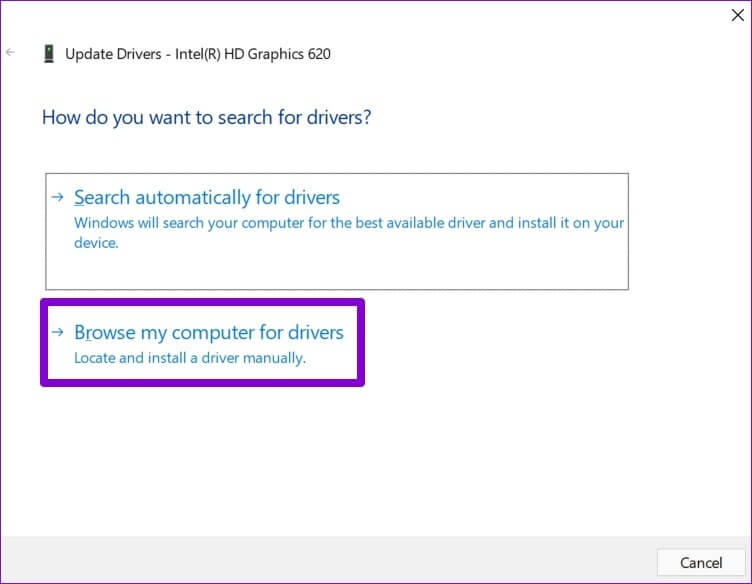 Browse-PC-for-Drivers أفضل 7 طرق لإصلاح عدم عمل السطوع على أجهزة الكمبيوتر المحمولة التي تعمل بنظام Windows 11