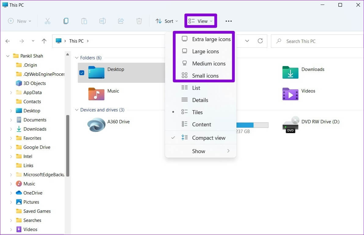 Change-File-Explorer-Icon-Size كيفية تغيير الأيقونات على Windows 11
