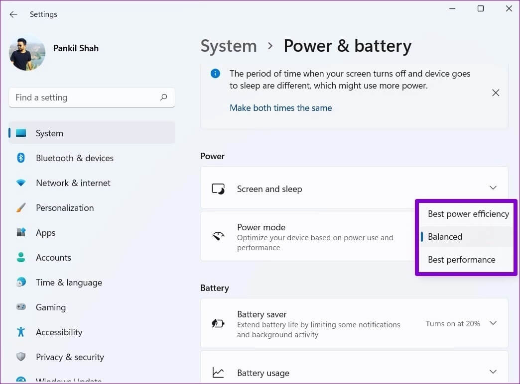 Change-Power-Mode-on-Windows-11-1 أفضل 7 إصلاحات لاستمرار سطح المكتب في التحديث على Windows 11