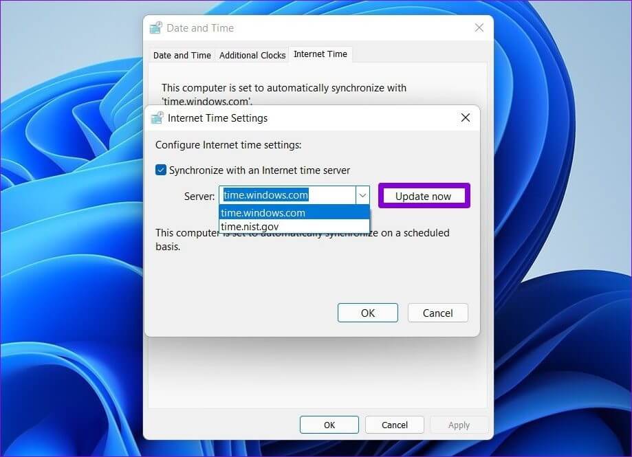 Change-Time-Server-on-Windows-11 أفضل 7 طرق لإصلاح فشل مزامنة الوقت على Windows 11