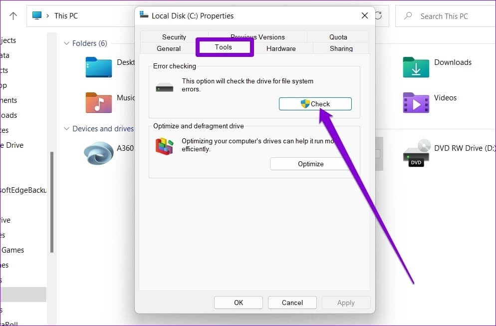 Check-Disk-for-Errors-on-Windows أفضل 5 طرق لإصلاح خطأ "عثرت حماية موارد Windows على ملفات تالفة" على Windows 11