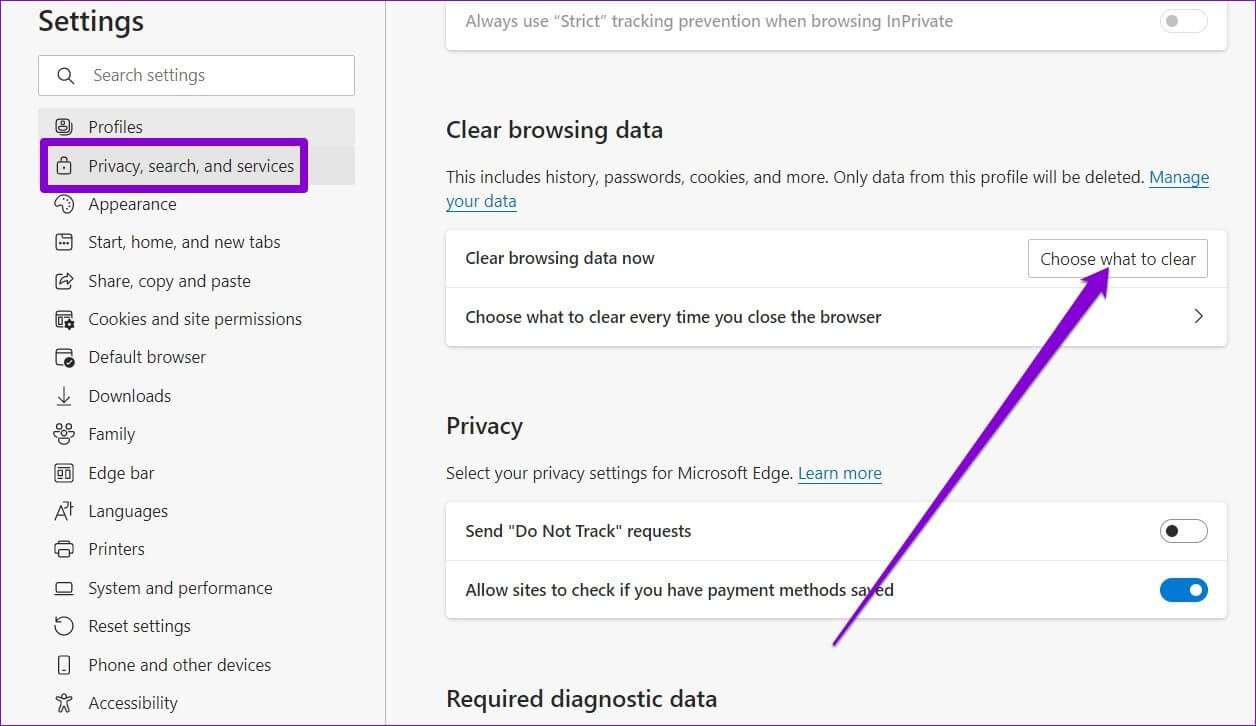 Clear-Browsing-Data-in-Edge أفضل 7 طرق لإصلاح عدم تشغيل مقاطع الفيديو في Microsoft Edge