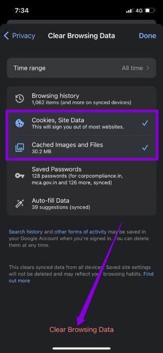 Clear-Chrome-Cache-on-iPhone أفضل 7 طرق لإصلاح عدم عمل Google Chrome على iPhone