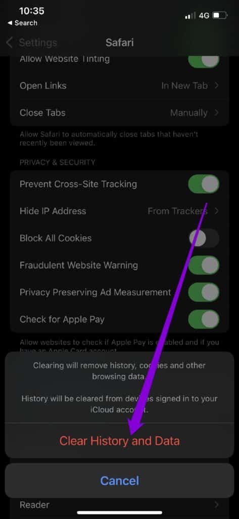 Clear-History-and-Data-on-Safari-473x1024-1 أفضل 8 طرق لإصلاح عدم تشغيل Safari لمقاطع الفيديو على iPhone