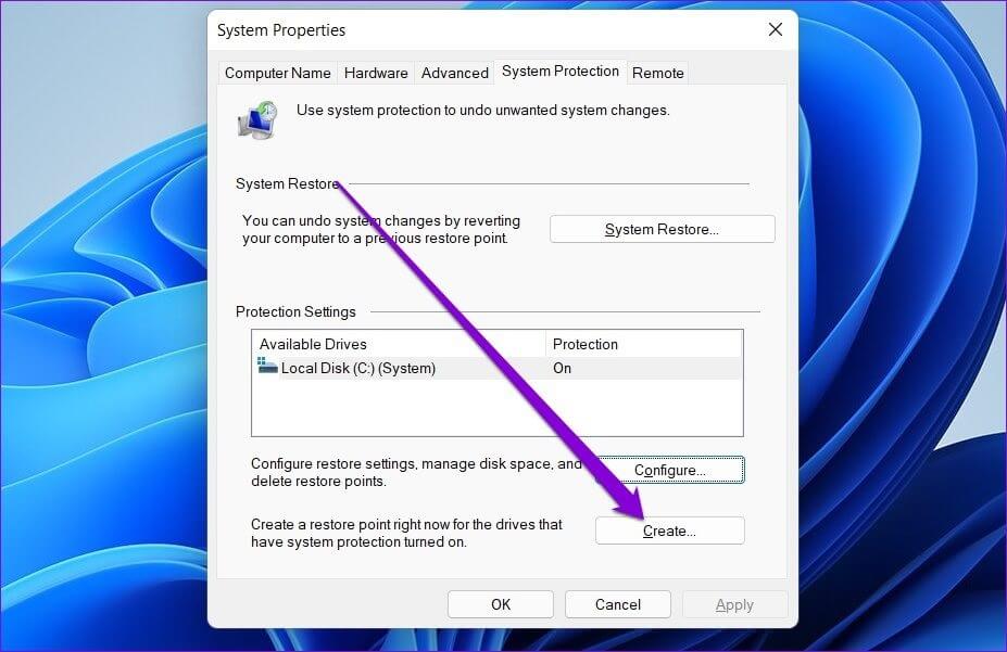 Create-a-Restore-Point-on-Windows-11 كيفية عمل نسخة احتياطية من السجل واستعادته في Windows 11