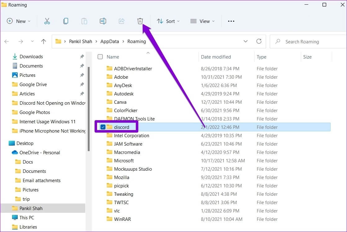 Delete-Discord-Folder-1 أفضل 8 طرق لإصلاح عدم عمل الكاميرا على Discord