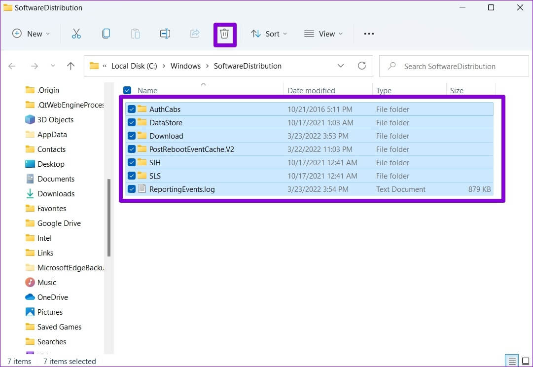 Delete-Software-Distribution-Files-on-Windows أفضل 6 طرق لإصلاح Windows 11 عالق عند شاشة إعادة تشغيل