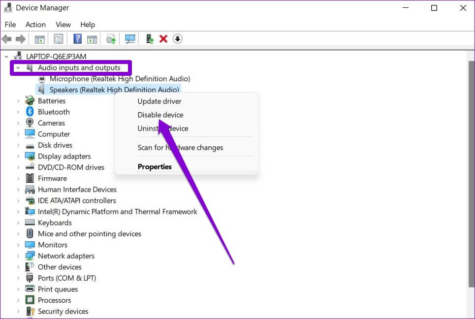 Disable-Audio-Device أفضل 6 طرق لإصلاح خطأ عارض الصوت في YouTube على Windows 10 و Windows 11