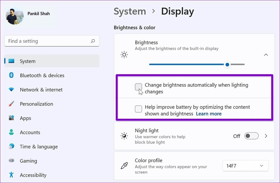 Disable-Auto-Brightness-on-Windows-11 أفضل 7 طرق لإصلاح عدم عمل السطوع على أجهزة الكمبيوتر المحمولة التي تعمل بنظام Windows 11