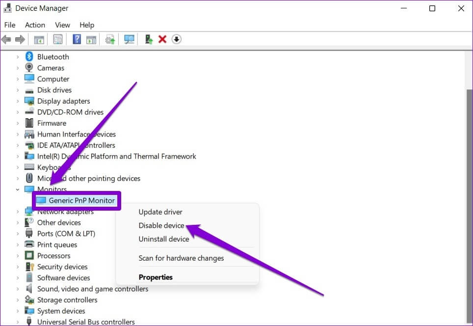 Disable-Generic-PnP-Monitor-on-Windows أفضل 7 طرق لإصلاح عدم عمل السطوع على أجهزة الكمبيوتر المحمولة التي تعمل بنظام Windows 11