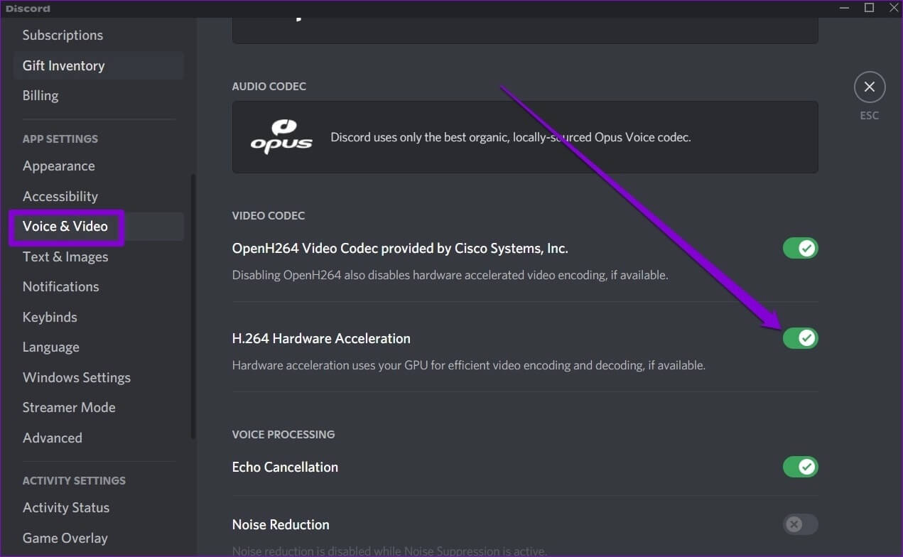 Disable-Hardware-Acceleration-in-Discord أفضل 8 طرق لإصلاح عدم عمل الكاميرا على Discord