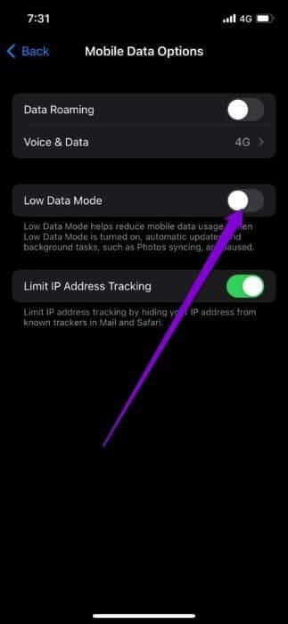 Disable-Low-Data-Mode-Cellular-2-1 أفضل 9 طرق لإصلاح التوقف المؤقت Spotify على Android و iPhone