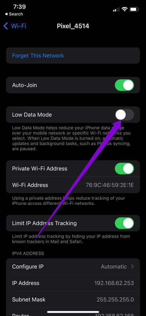 Disable-Low-Data-Mode-on-Wi-Fi-1-1 أفضل 7 طرق لإصلاح عدم إرسال صور WhatsApp من iPhone