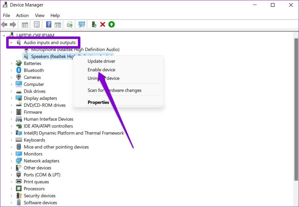 Enable-Audio-Device أفضل 6 طرق لإصلاح خطأ عارض الصوت في YouTube على Windows 10 و Windows 11