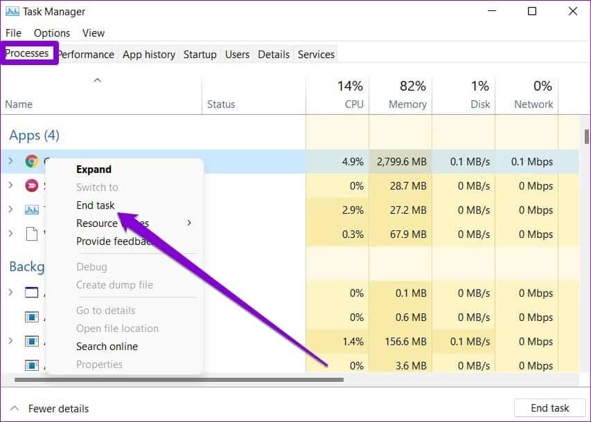 End-Task-from-Task-Manager أفضل 7 إصلاحات لاستمرار سطح المكتب في التحديث على Windows 11