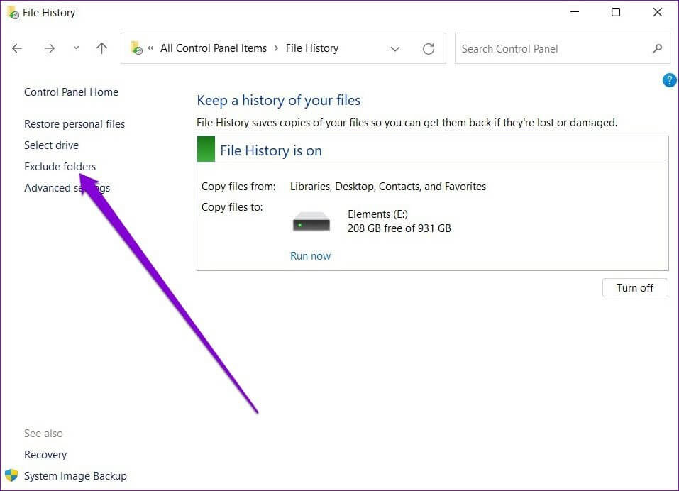 Exclude-Folders-from-File-History كيفية استخدام محفوظات الملفات للنسخ الاحتياطي واستعادة الملفات على Windows 11