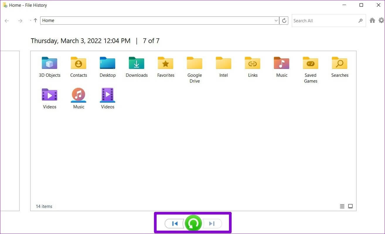File-History-Home كيفية استخدام محفوظات الملفات للنسخ الاحتياطي واستعادة الملفات على Windows 11