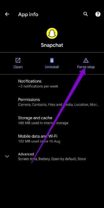 Force-Stop-Snapchat-on-Android-512x1024-1 أهم 8 طرق لإصلاح عدم فتح التطبيقات على Android
