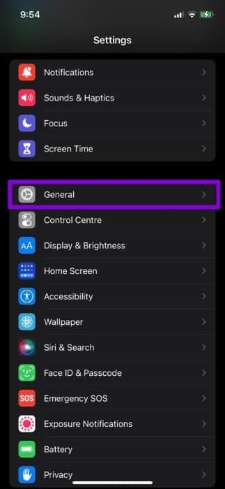 General-Settings-on-iPhone-1 أفضل 8 طرق لإصلاح "حدث خطأ أثناء الاتصال بخادم معرف Apple" على iPhone