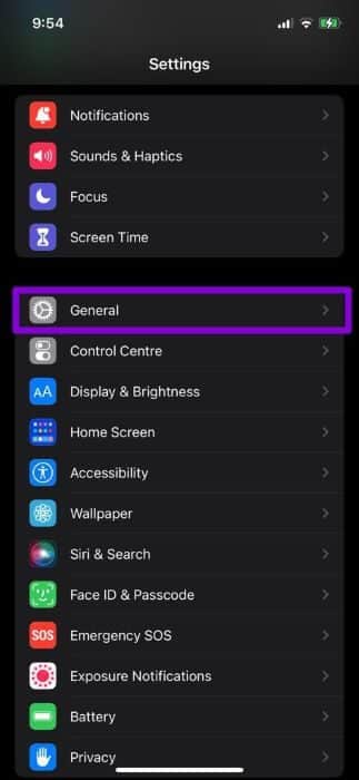 General-Settings-on-iPhone-3-1 أفضل 9 طرق لإصلاح التوقف المؤقت Spotify على Android و iPhone