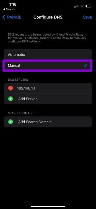 Manual-DNS-on-iPhone-1 أفضل 7 طرق لإصلاح عدم عمل Google Chrome على iPhone