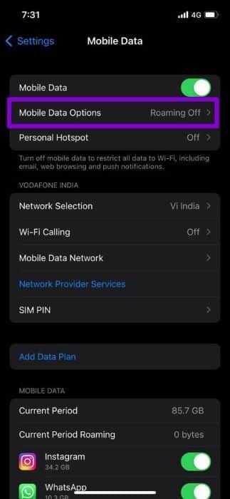Mobile-Data-Options-on-iPhone-2-1 أفضل 9 طرق لإصلاح التوقف المؤقت Spotify على Android و iPhone