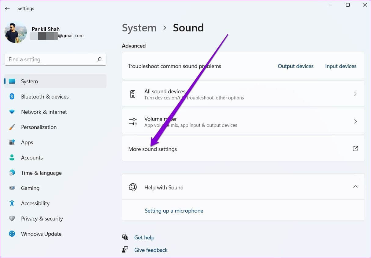 More-Sound-Settings-on-Windows-11 أفضل 7 طرق لإصلاح عدم تشغيل مقاطع الفيديو على Windows 11