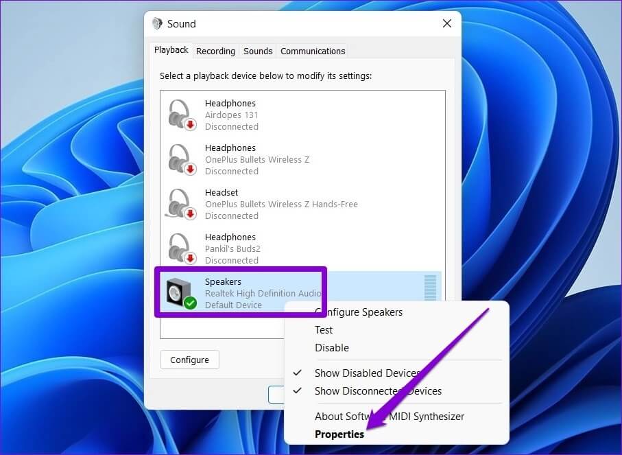 Open-Audio-Device-Properties أفضل 6 طرق لإصلاح خطأ عارض الصوت في YouTube على Windows 10 و Windows 11