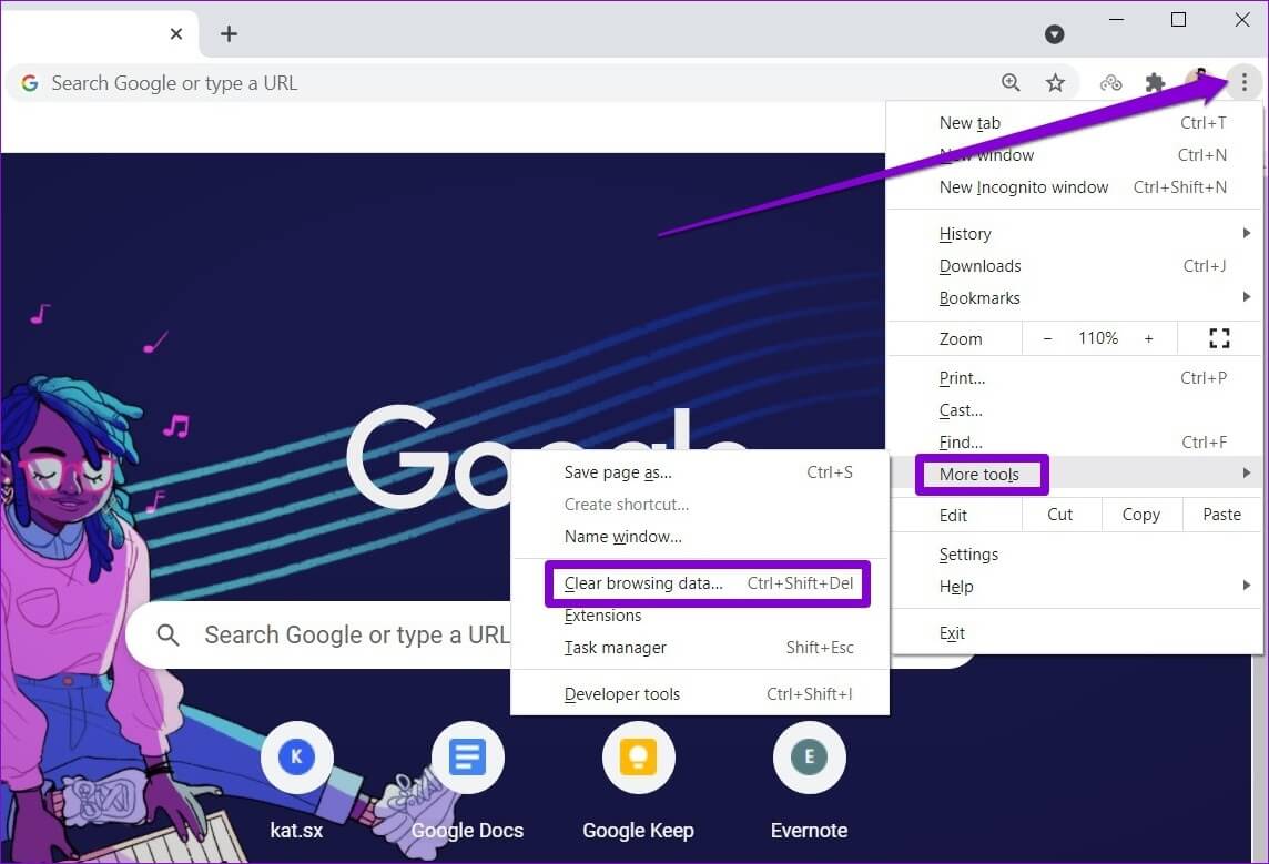 Open-Clear-Browsing-Data-Panel-in-Chrome أفضل 8 طرق لإصلاح خطأ "تم قطع اتصالك" على Chrome