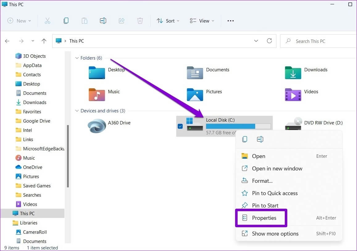 Open-Drive-Properties أفضل 5 طرق لإصلاح خطأ "عثرت حماية موارد Windows على ملفات تالفة" على Windows 11