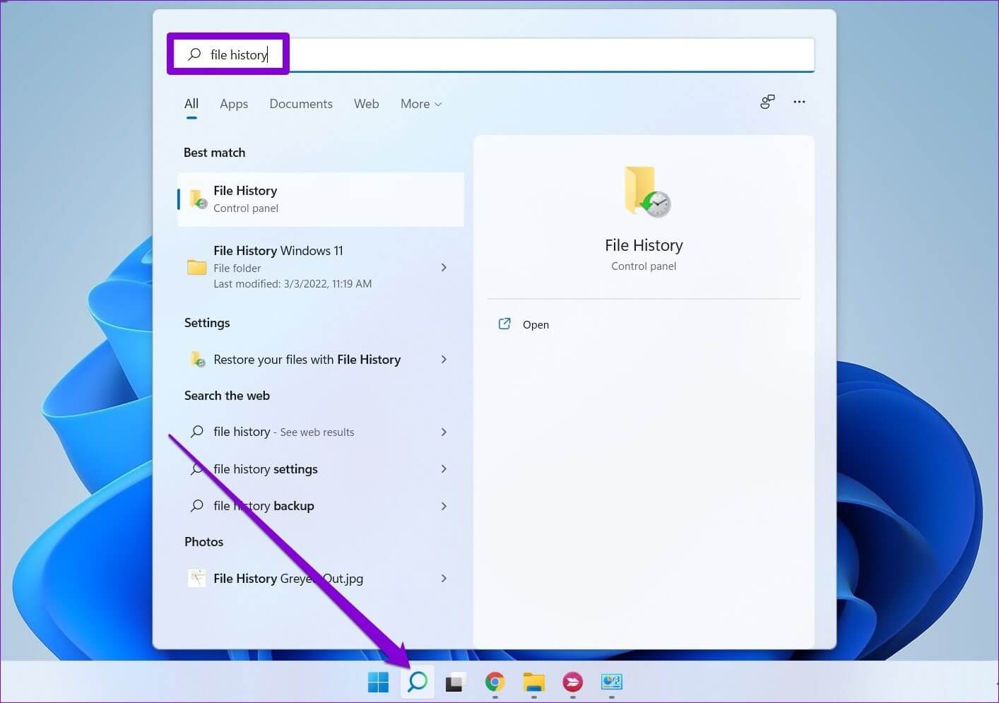 Open-File-History-on-Windows كيفية استخدام محفوظات الملفات للنسخ الاحتياطي واستعادة الملفات على Windows 11