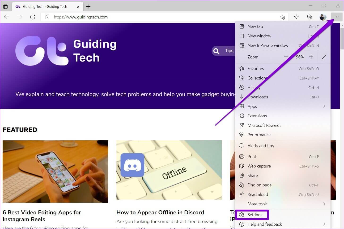 Open-Microsoft-Edge-Settings-1 أفضل 7 طرق لإصلاح عدم تشغيل مقاطع الفيديو في Microsoft Edge
