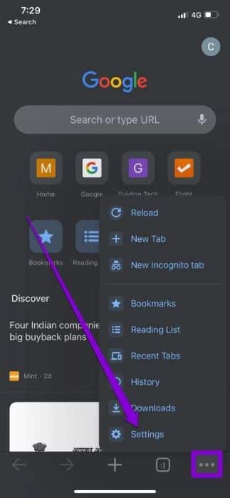 Open-Settings-on-Chrome-for-iOS أفضل 7 طرق لإصلاح عدم عمل Google Chrome على iPhone