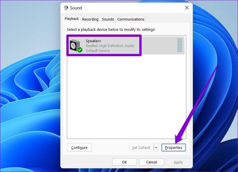 Open-Speaker-Properties أفضل 7 طرق لإصلاح عدم تشغيل مقاطع الفيديو على Windows 11