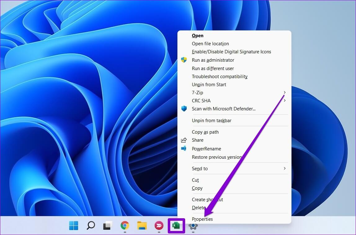 Open-Taskbar-Icon-Properties كيفية تغيير الأيقونات على Windows 11