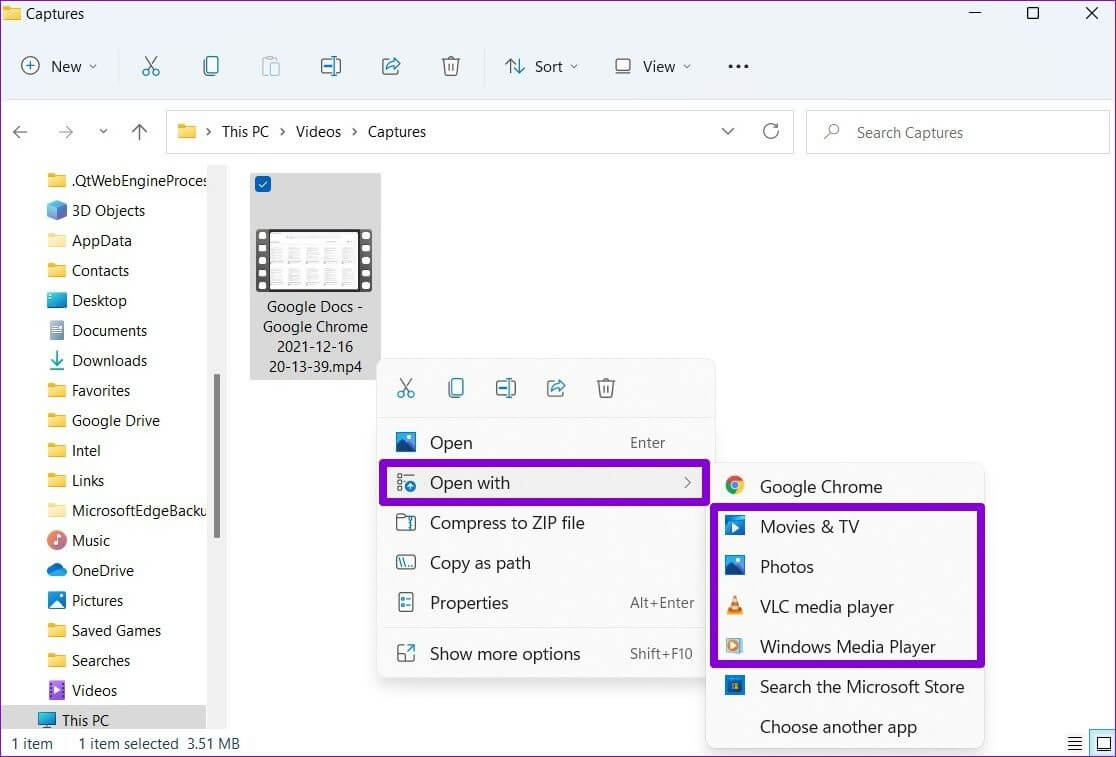 Open-Video-in-Different-Video-Player أفضل 7 طرق لإصلاح عدم تشغيل مقاطع الفيديو على Windows 11