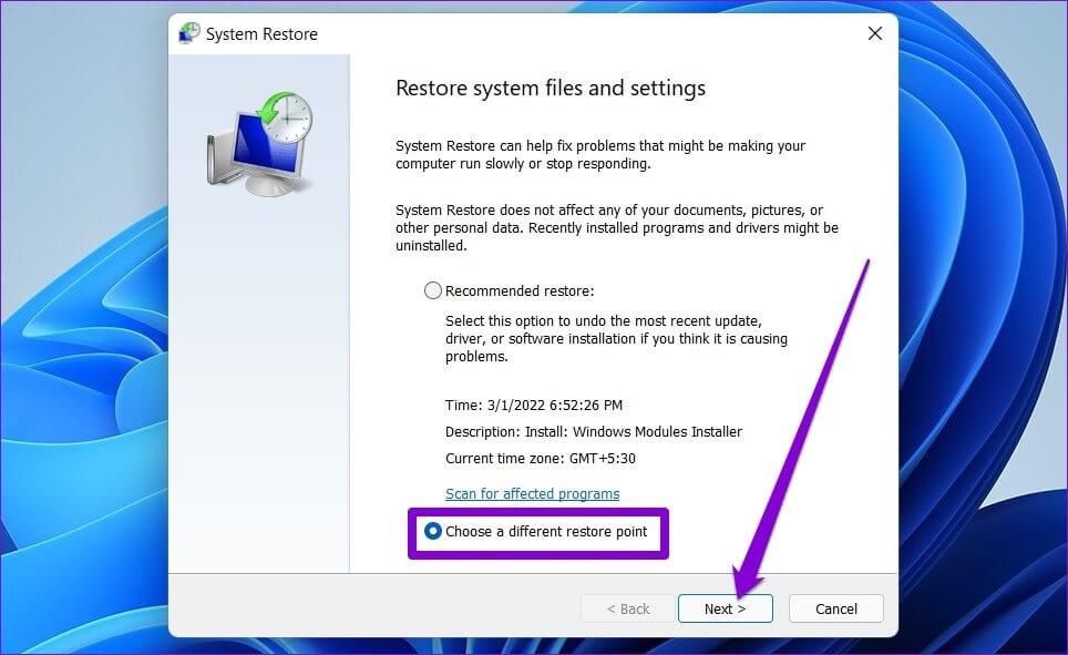 Pick-Restore-Point كيفية عمل نسخة احتياطية من السجل واستعادته في Windows 11