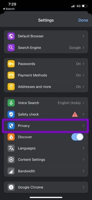 Privacy-Settings-on-Chrome-for-iOS أفضل 7 طرق لإصلاح عدم عمل Google Chrome على iPhone