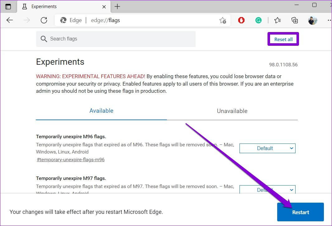 Reset-Edge-Flags أفضل 7 طرق لإصلاح عدم تشغيل مقاطع الفيديو في Microsoft Edge