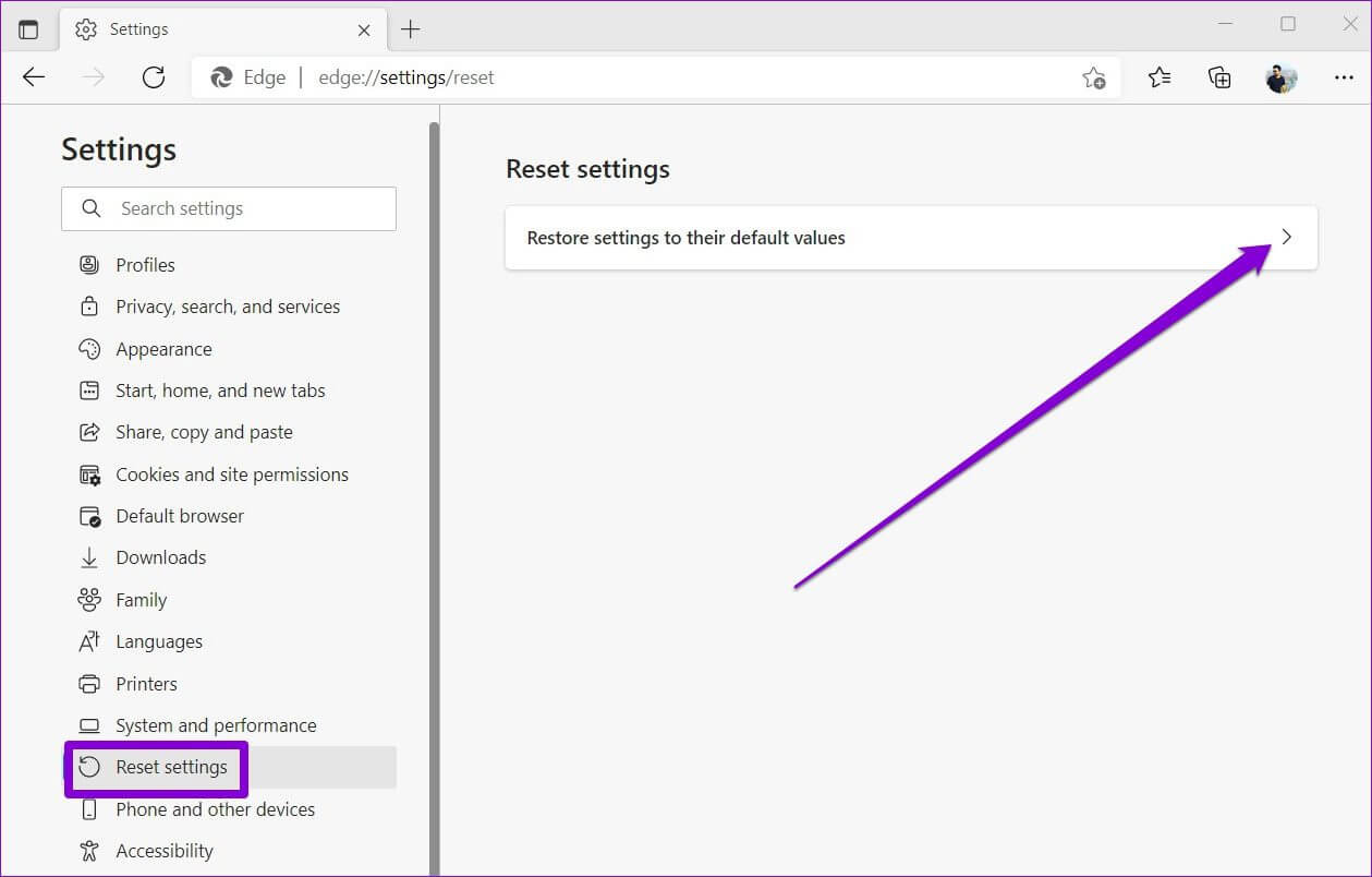 Reset-Edge أفضل 7 طرق لإصلاح عدم تشغيل مقاطع الفيديو في Microsoft Edge