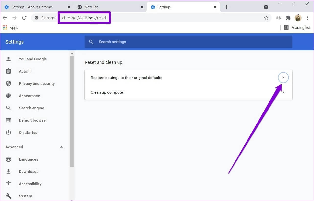 Reset-and-Clean-up أفضل 8 طرق لإصلاح خطأ "تم قطع اتصالك" على Chrome