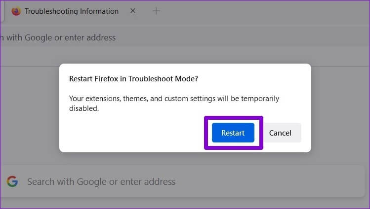 Restart-Firefox-Troubleshoot-Mode أهم 7 طرق لإصلاح عدم تشغيل مقاطع الفيديو على Firefox