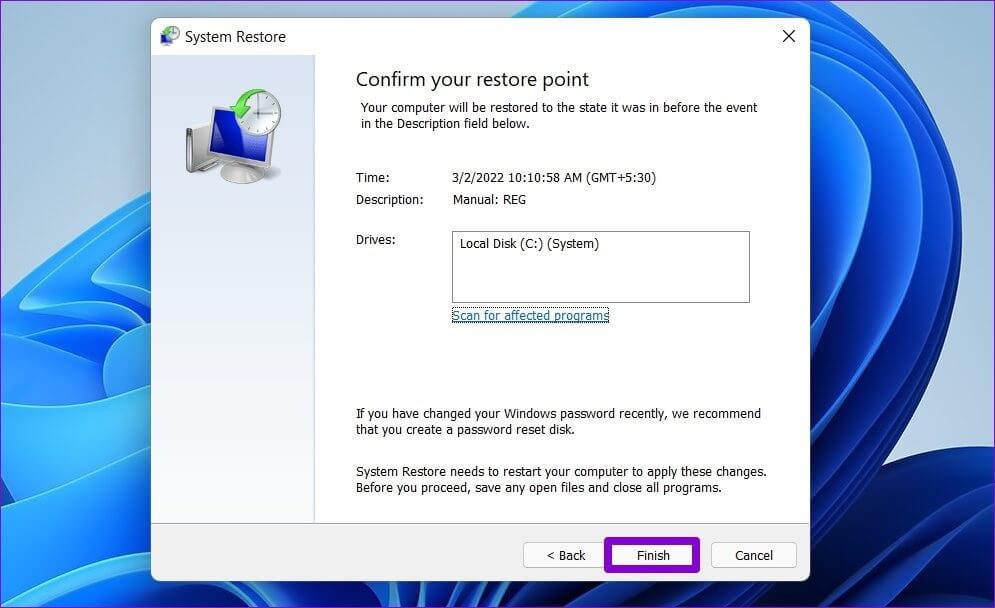 Restore-Registry-Files-with-System-Restore كيفية عمل نسخة احتياطية من السجل واستعادته في Windows 11