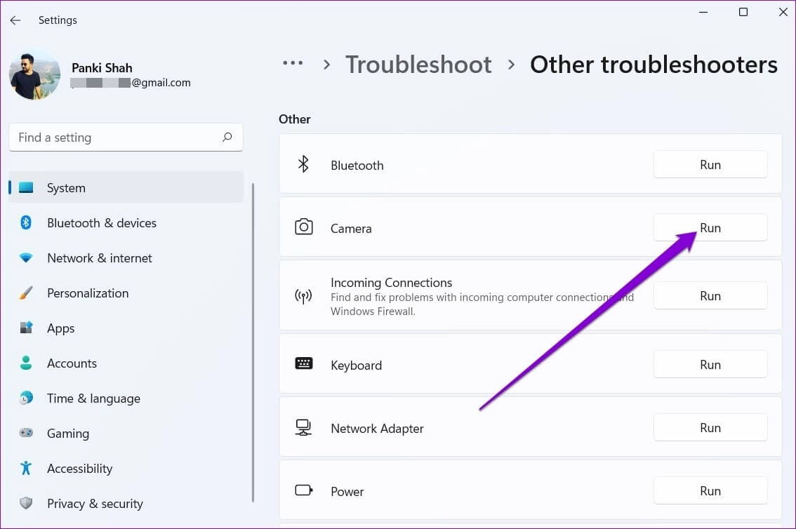 Run-Camera-Troubleshooter أفضل 8 طرق لإصلاح عدم عمل الكاميرا على Discord