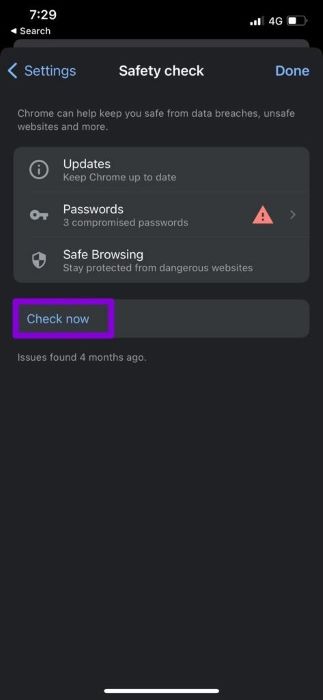 Run-Safety-Check-in-Chrome-for-iOS أفضل 7 طرق لإصلاح عدم عمل Google Chrome على iPhone