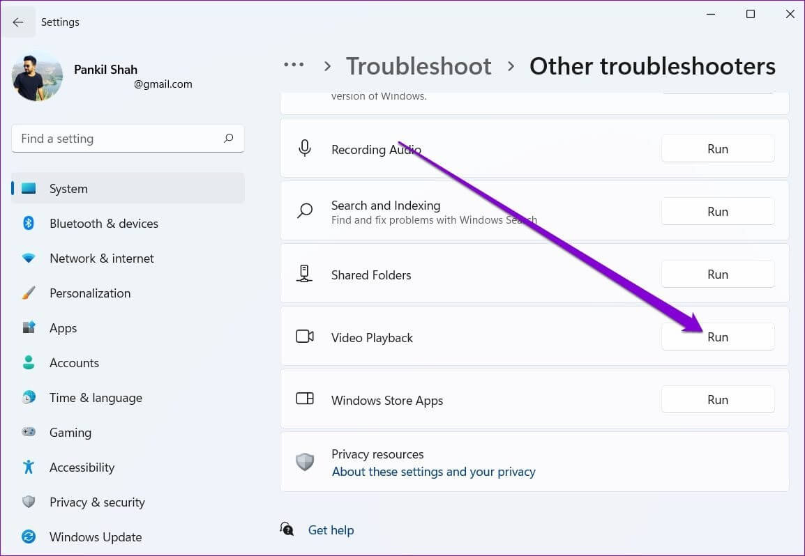 Run-Video-Playback-Troubleshooter-on-Windows-11 أفضل 7 طرق لإصلاح عدم تشغيل مقاطع الفيديو على Windows 11