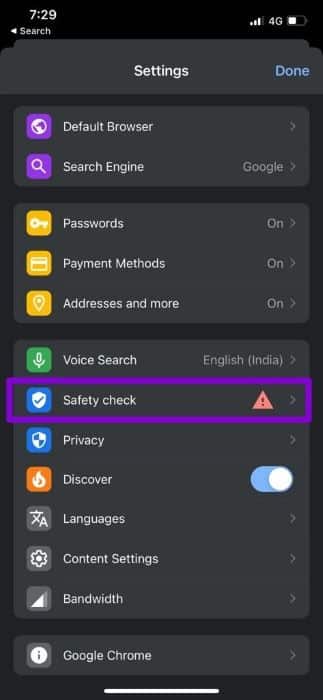 Safety-Check-in-Chrome أفضل 7 طرق لإصلاح عدم عمل Google Chrome على iPhone