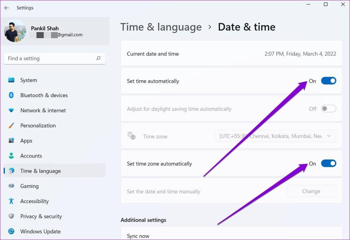 Set-Date-and-Time-Automatically أفضل 7 طرق لإصلاح فشل مزامنة الوقت على Windows 11